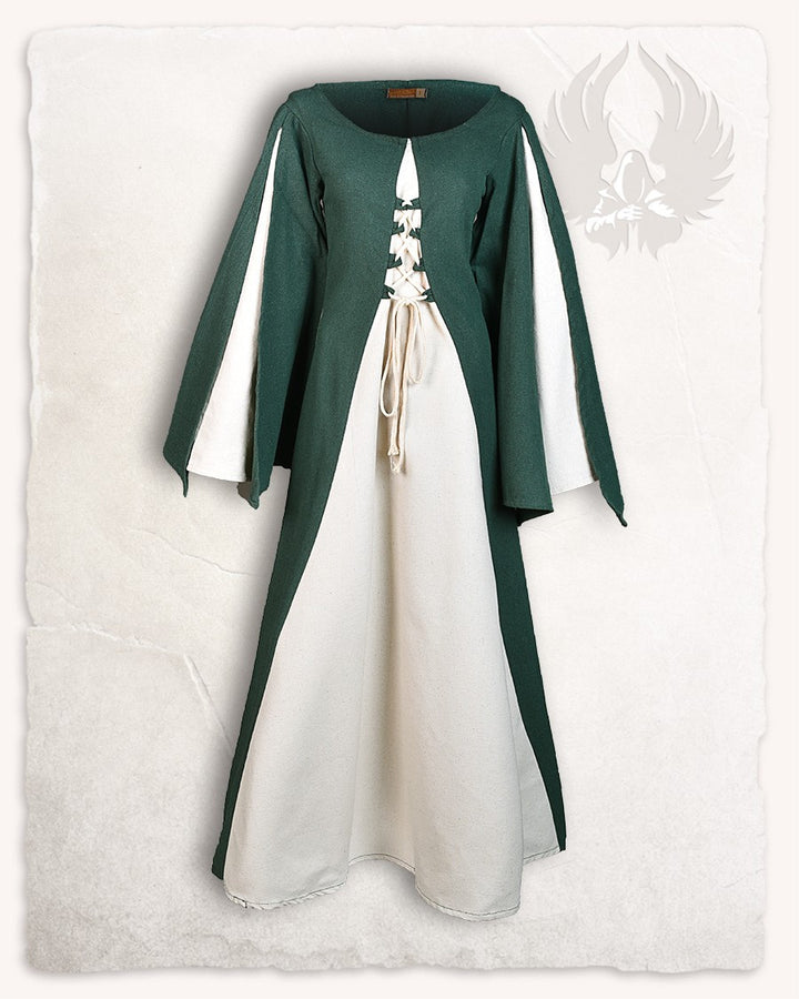 Vestido medieval modelo Jasione, color verde-blanco