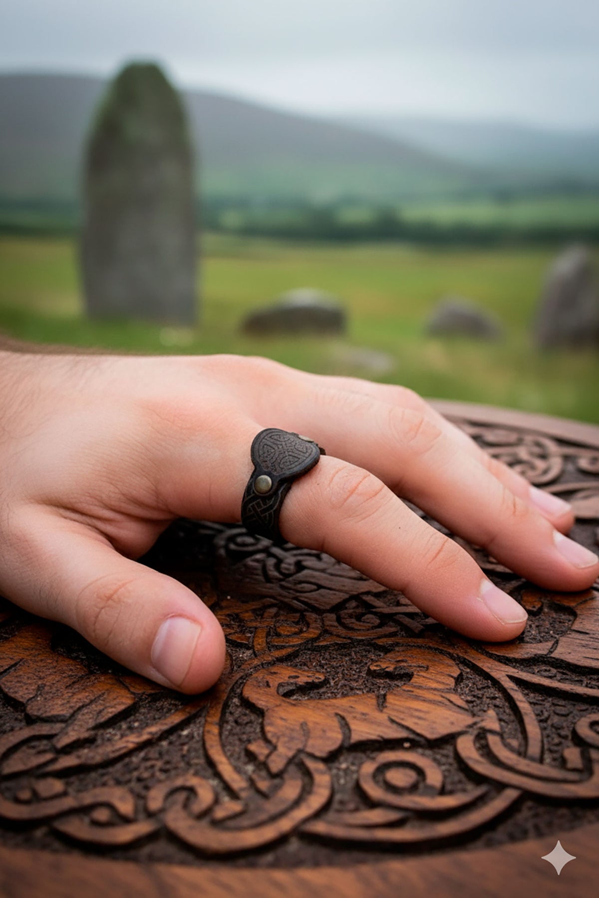 Anillo Celta Lugh en cuero - Verde
