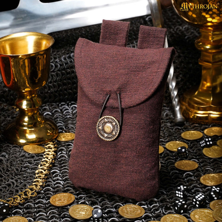 Bolsa limosnera medieval en algodón marrón con cierre latón
