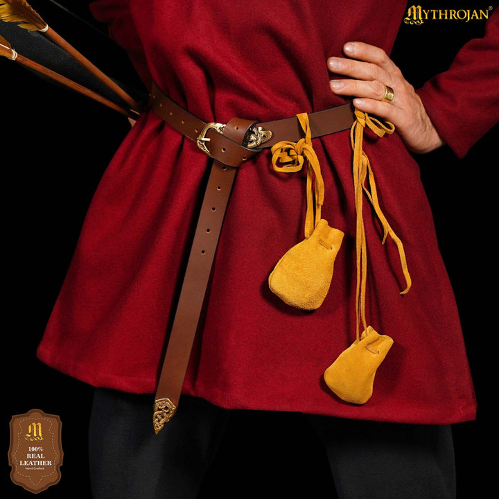 Pack 2 bolsas limosneras medievales en piel de ante, color amarillo