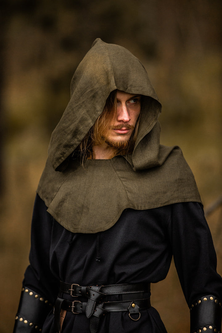 Gugel medieval en lino modelo mannix, color verde
