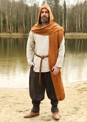 Bufanda medieval con capucha en algodón, color beige