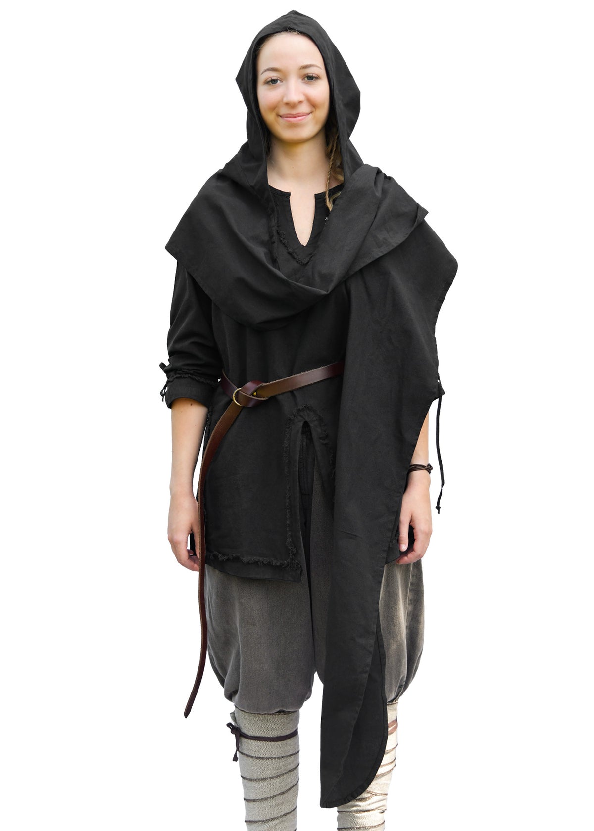 Bufanda medieval con capucha en algodón, color negro
