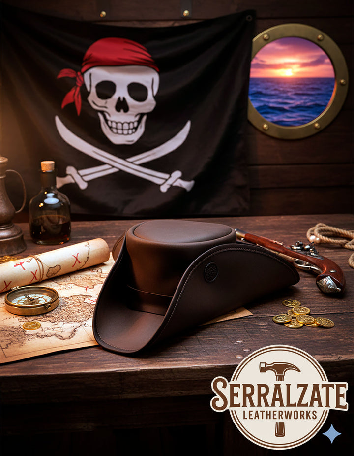 Sombrero Pirata Tricornio de Cuero, marrón oscuro