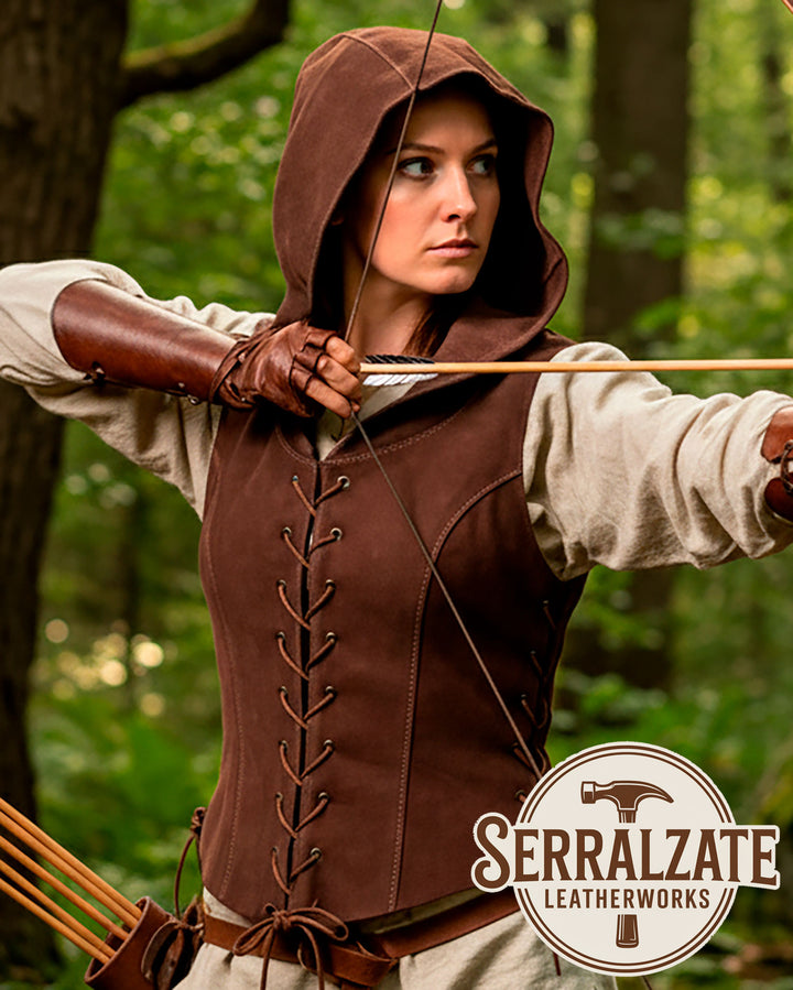 Chaleco Arquera medieval para mujer en marrón oscuro