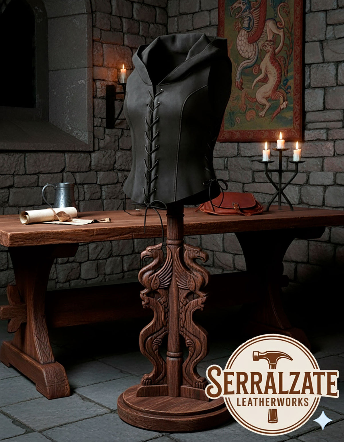 Chaleco sombra medieval para mujer en negro