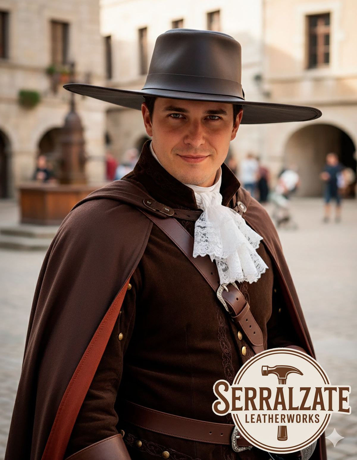 Sombrero medieval en cuero modelo Alatriste, color marrón