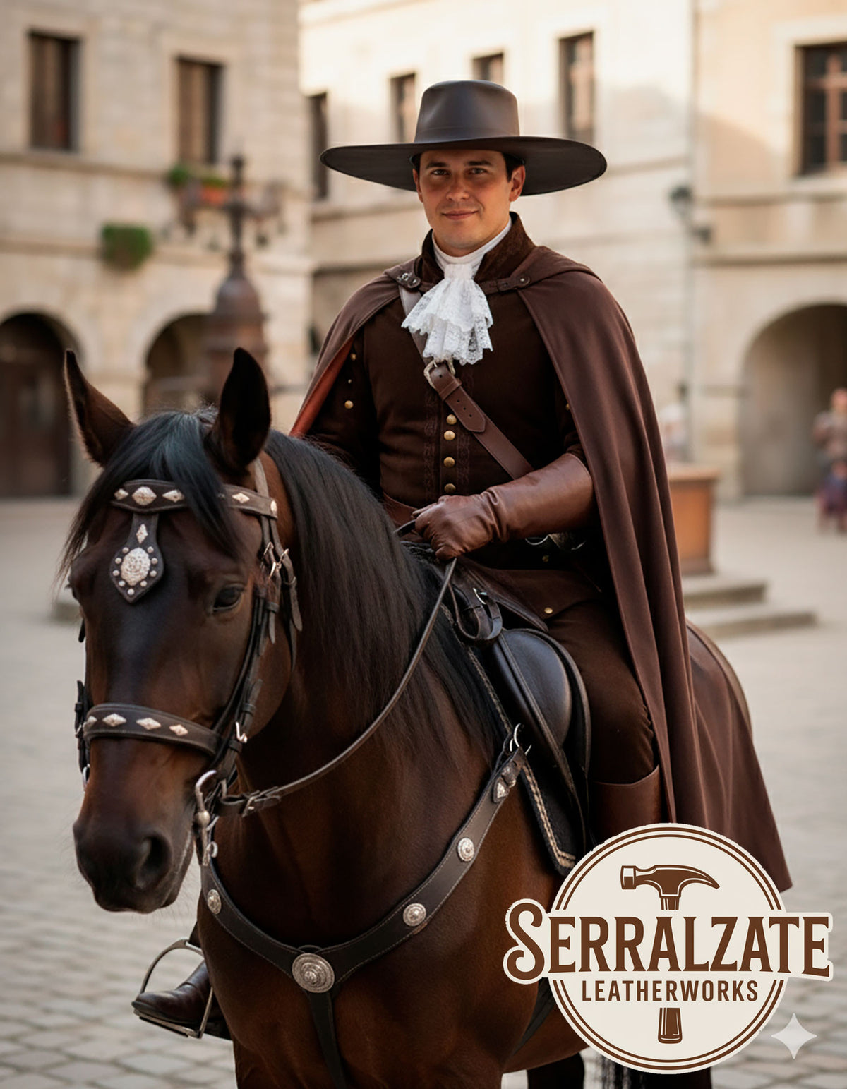 Sombrero medieval en cuero modelo Alatriste, color marrón