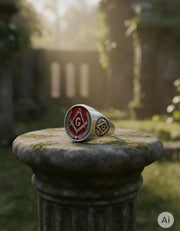 Anillo masónico esmaltado rojo
