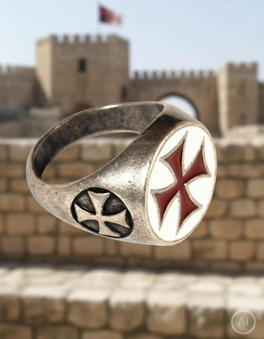 Anillo Cruz Templaria esmaltada