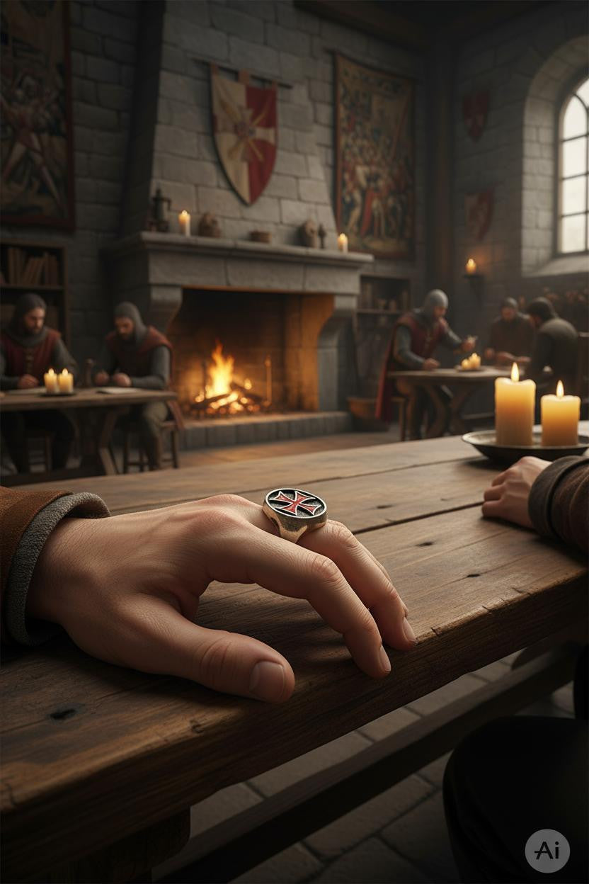 Anillo Cruz Templaria esmaltada