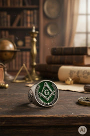 Anillo masónico esmaltado verde
