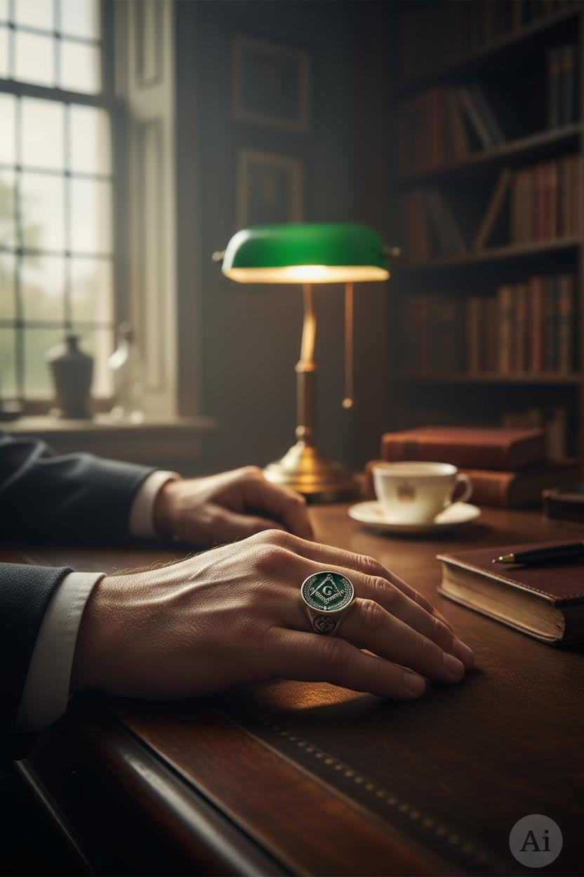 Anillo masónico esmaltado verde