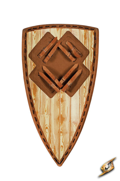 Escudo medieval bicolor para LARP modelo Heater, blanco-rojo