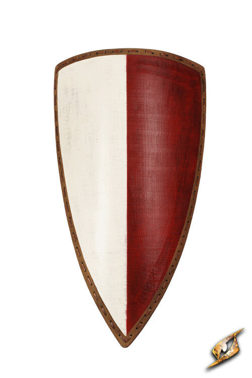 Escudo medieval bicolor para LARP modelo Heater, blanco-rojo