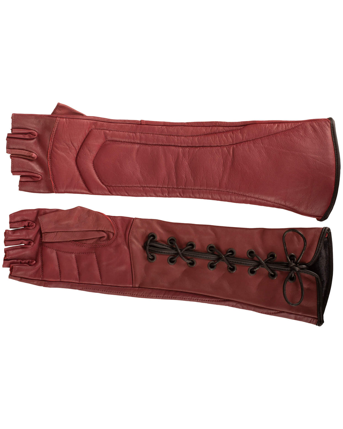 Guantes medievales sin dedos en piel modelo Gillian, color burdeos