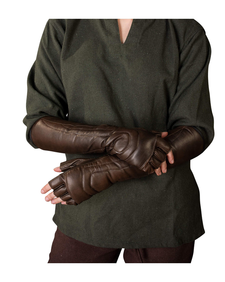 Guantes medievales sin dedos en piel modelo Gillian, color marrón