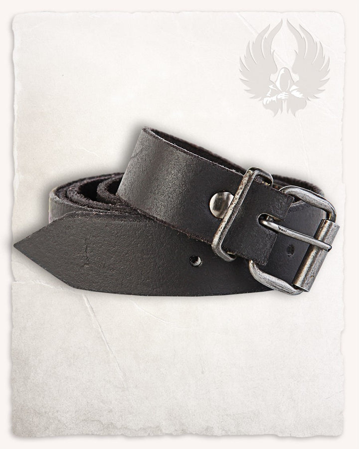 Cinturón medieval fino en cuero modelo Doran, color negro