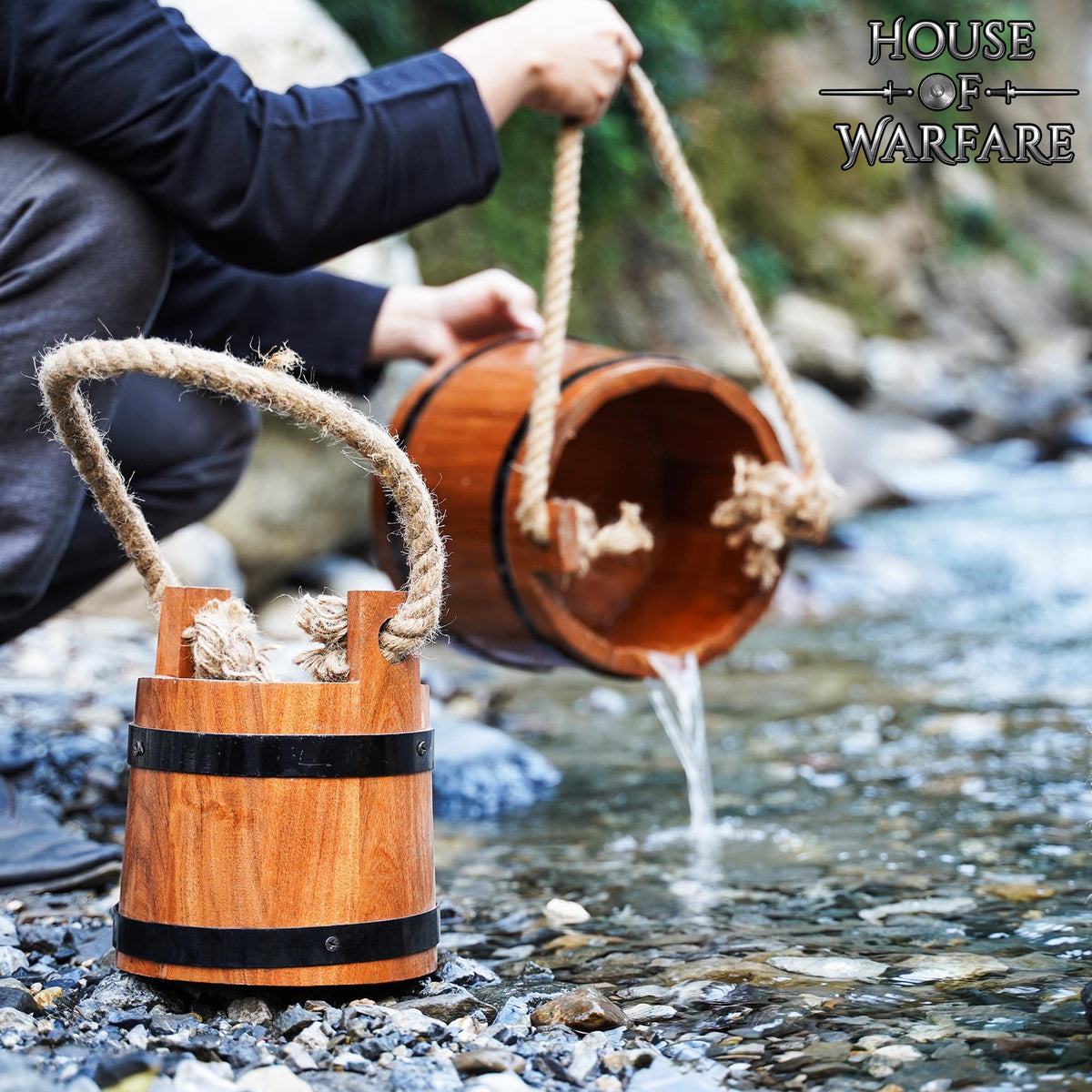 Cubo de agua rústico de madera, varios tamaños