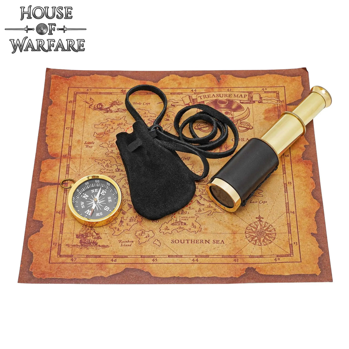 Set búsqueda del tesoro: brújula, catalejo y mapa