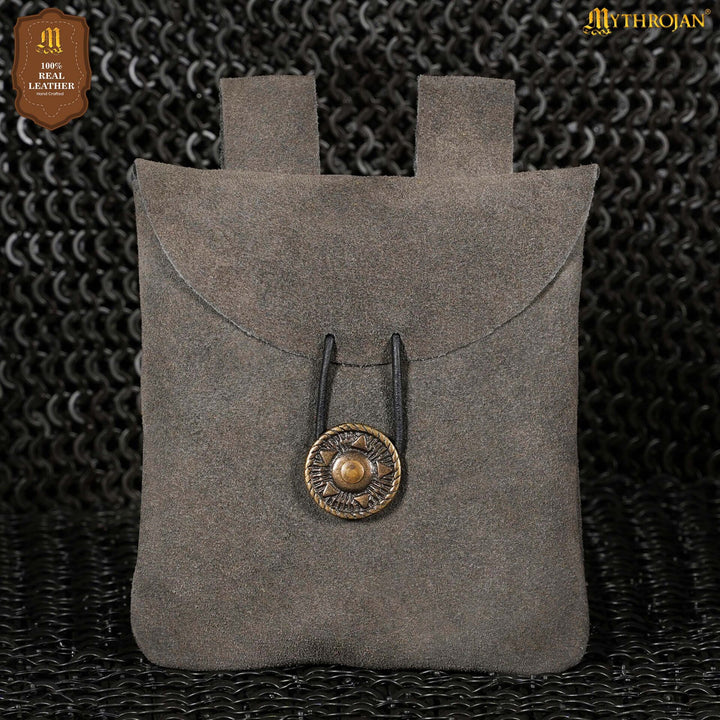 Bolso riñonera medieval piel de gamuza, color gris