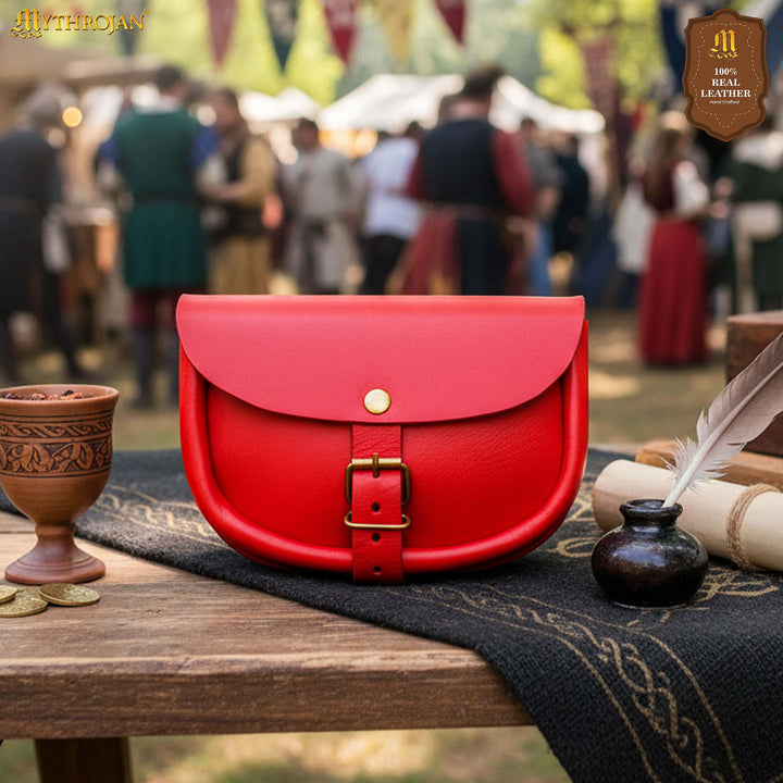 Bolso medieval sencillo de cuero, color rojo