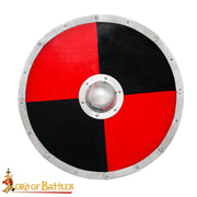 Escudo vikingo de combate en madera maciza, negro-rojo