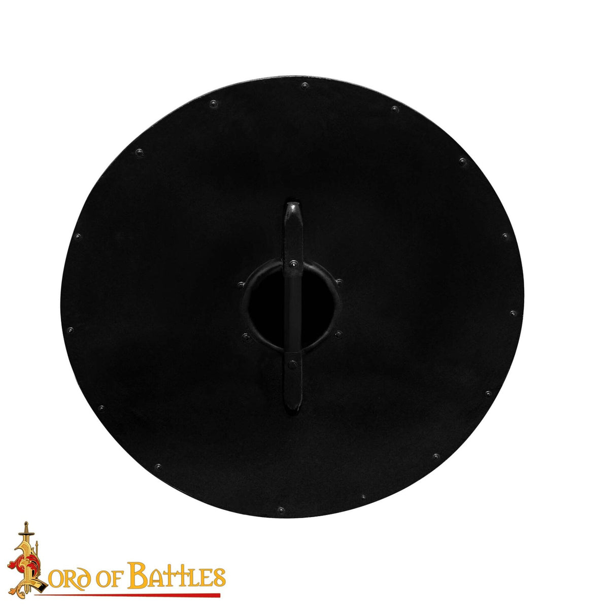 Escudo vikingo de combate en madera maciza, negro-rojo