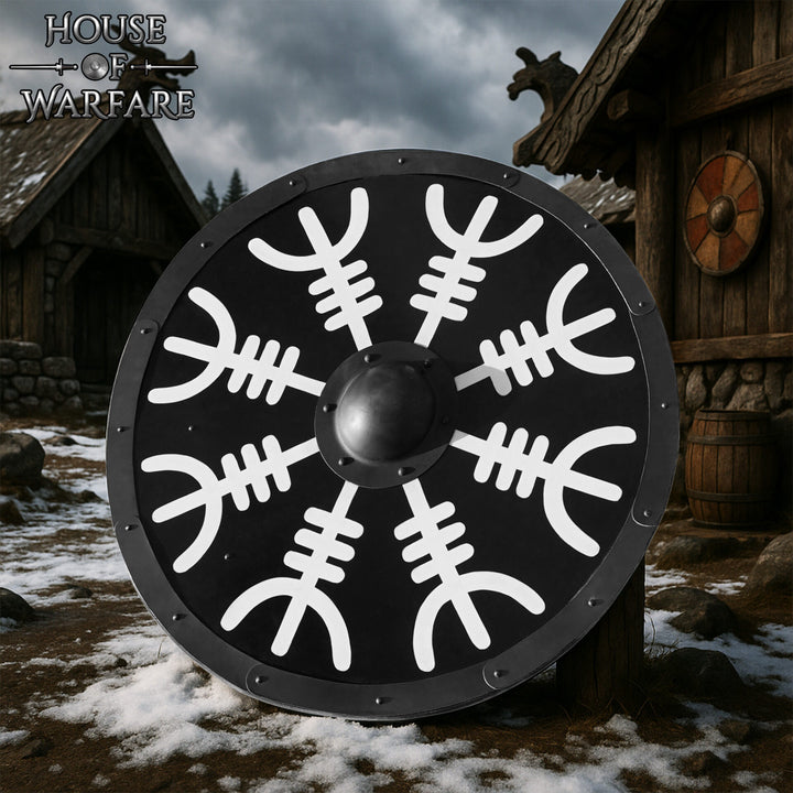 Escudo vikingo redondo de madera modelo Aegishjalmur
