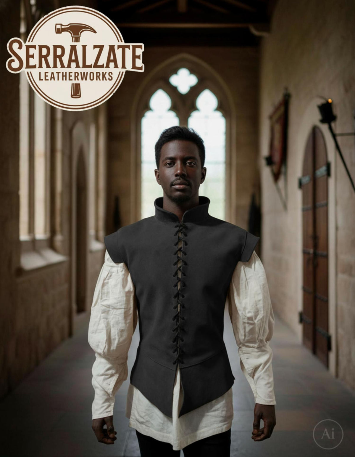 Jubón medieval y renacentista en piel de ante negro