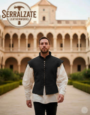 Jubón medieval y renacentista en piel de ante negro