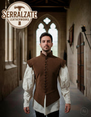 Jubón medieval y renacentista en piel de ante marrón oscuro