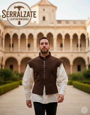 Jubón medieval y renacentista en piel de ante marrón oscuro