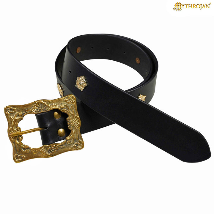 Cinturón medieval Renacentista, cuero negro hebilla latón