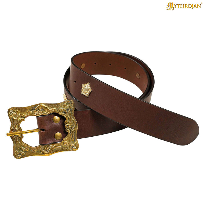 Cinturón medieval renacentista cuero marrón hebilla latón
