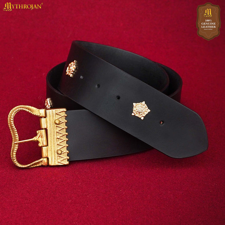 Cinturón medieval Burgundiano para damas, cuero negro