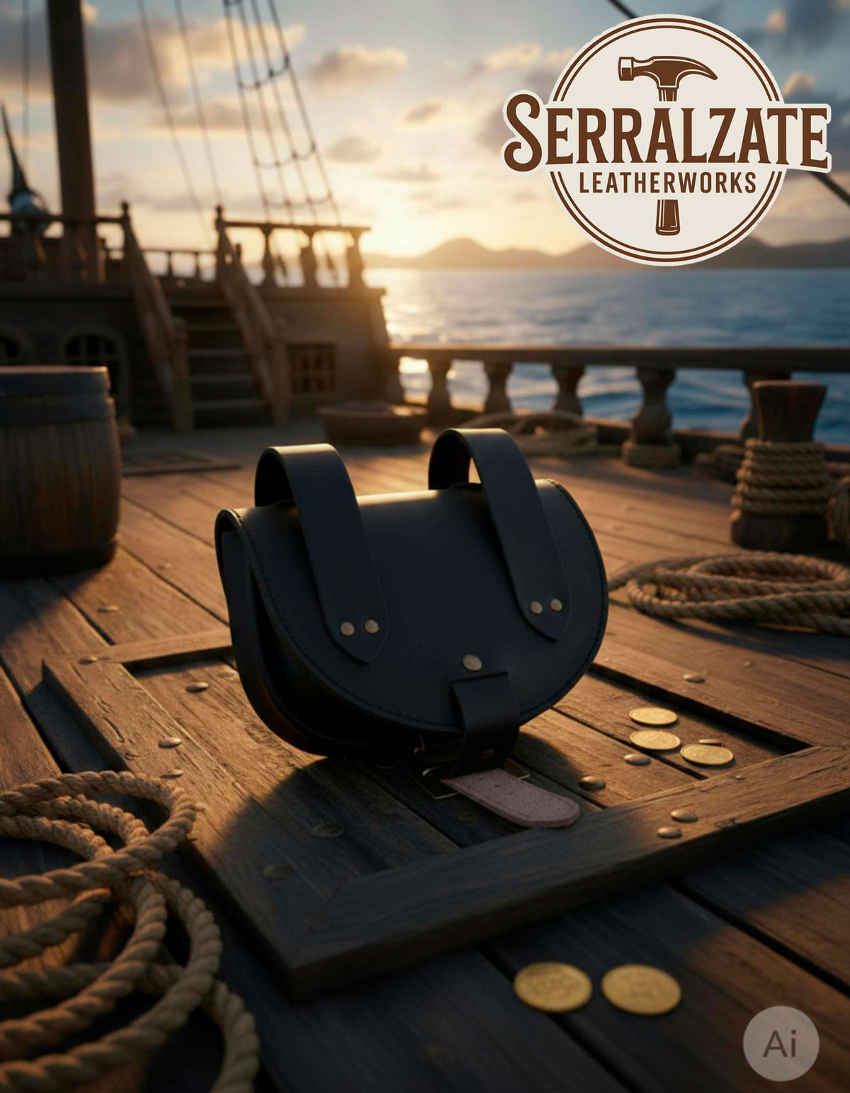 Bolso pirata con calavera para cinturón, negro