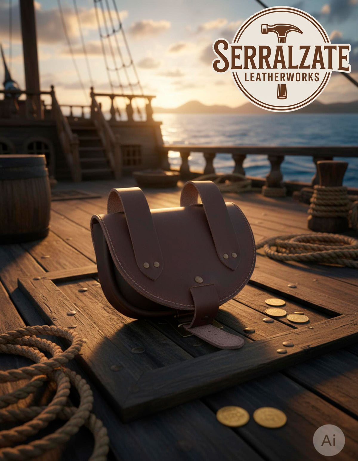 Bolso pirata con calavera para cinturón, marrón