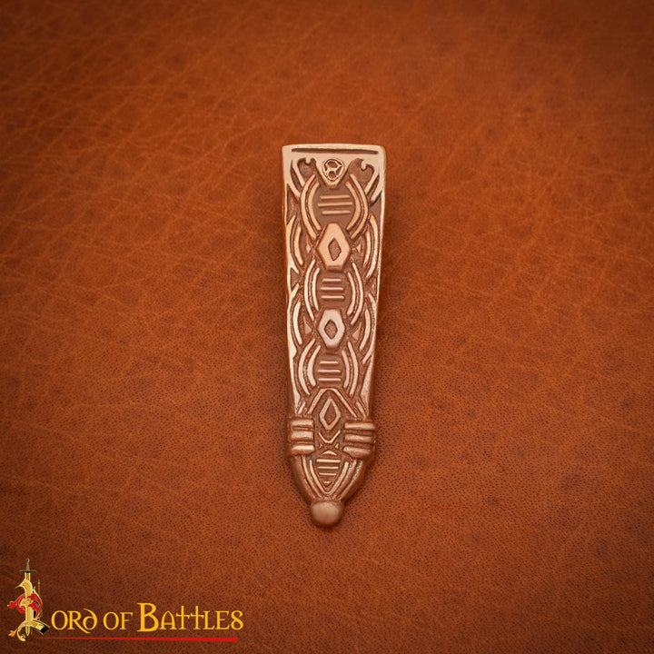 Punta para cinturón vikingo diseño nudos, bronce pulido