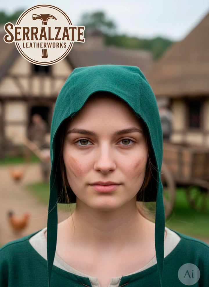 Capelina medieval en cuero modelo Lope, color verde botella