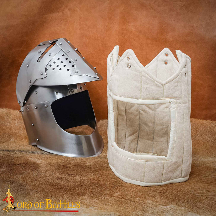 Forro acolchado de lona para casco medieval