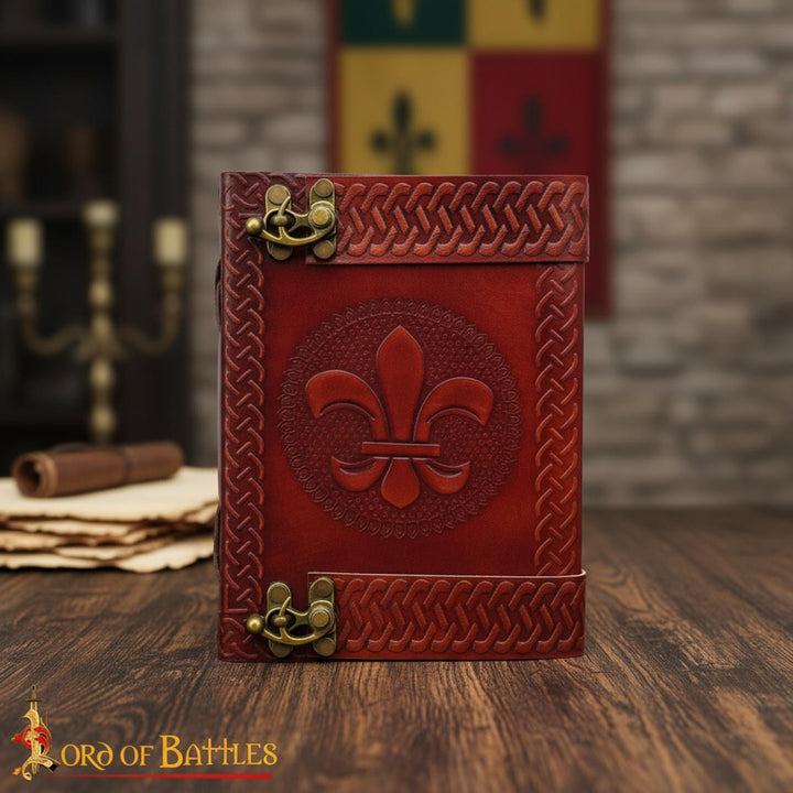Diario de cuero Fleur de Lys con páginas artesanales