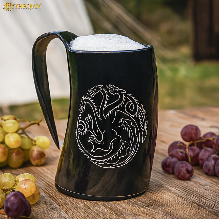 Jarra de Cuerno Vikingo Dragón con Correa Cuero, 800 ml.