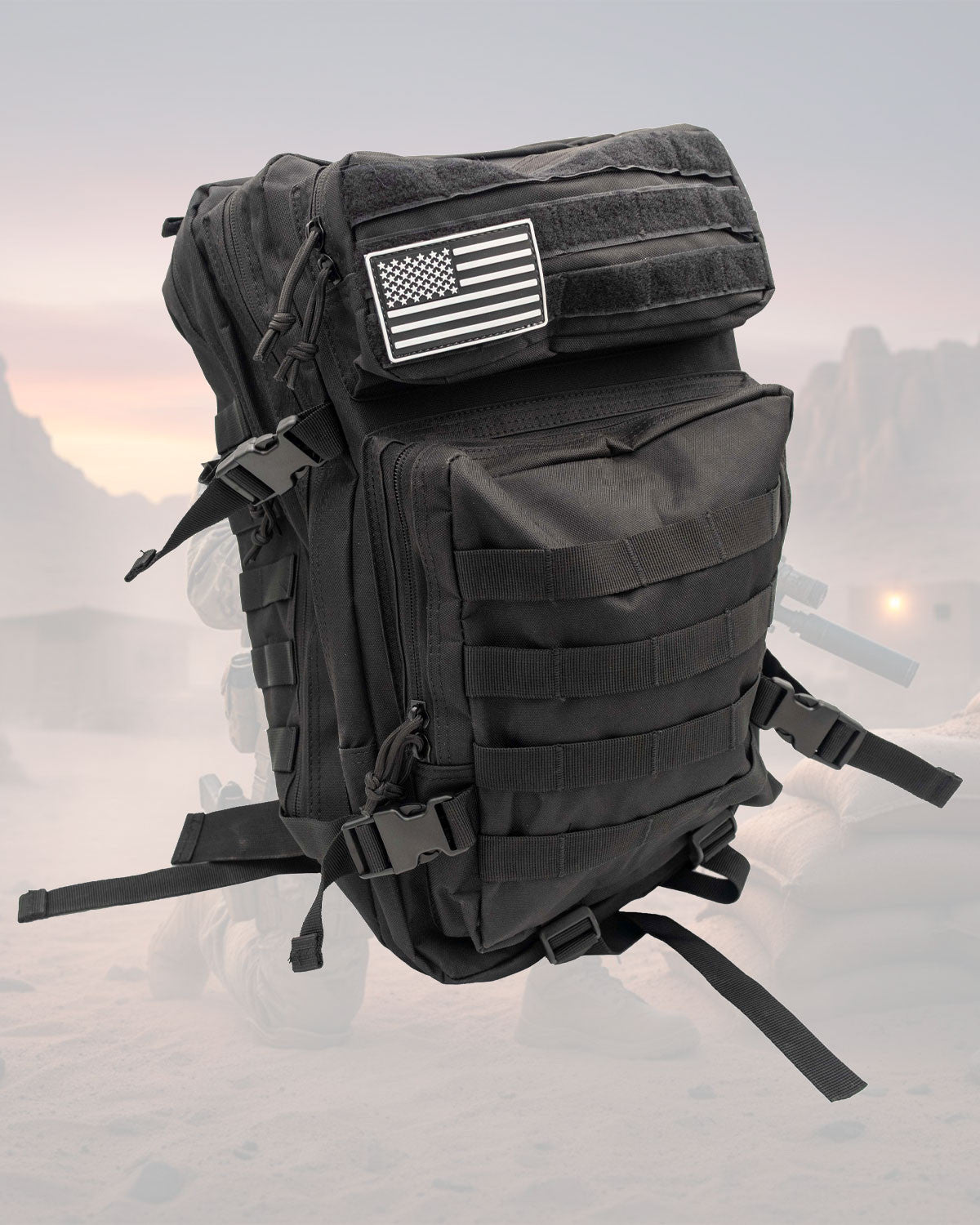 Mochila táctica negra 35-40L con sistema MOLLE