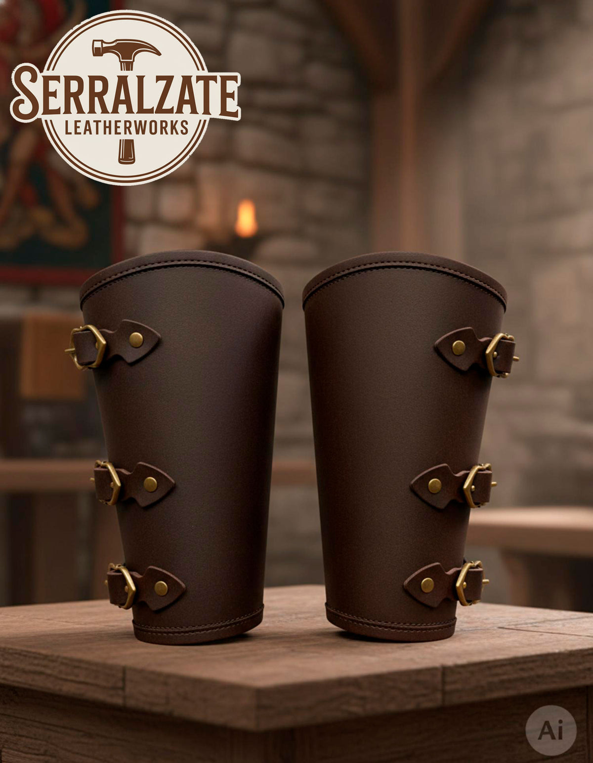 Brazaletes medievales para guerreros, marrones