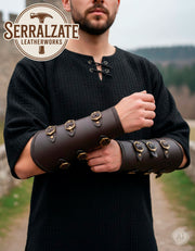 Brazaletes medievales para guerreros, marrones
