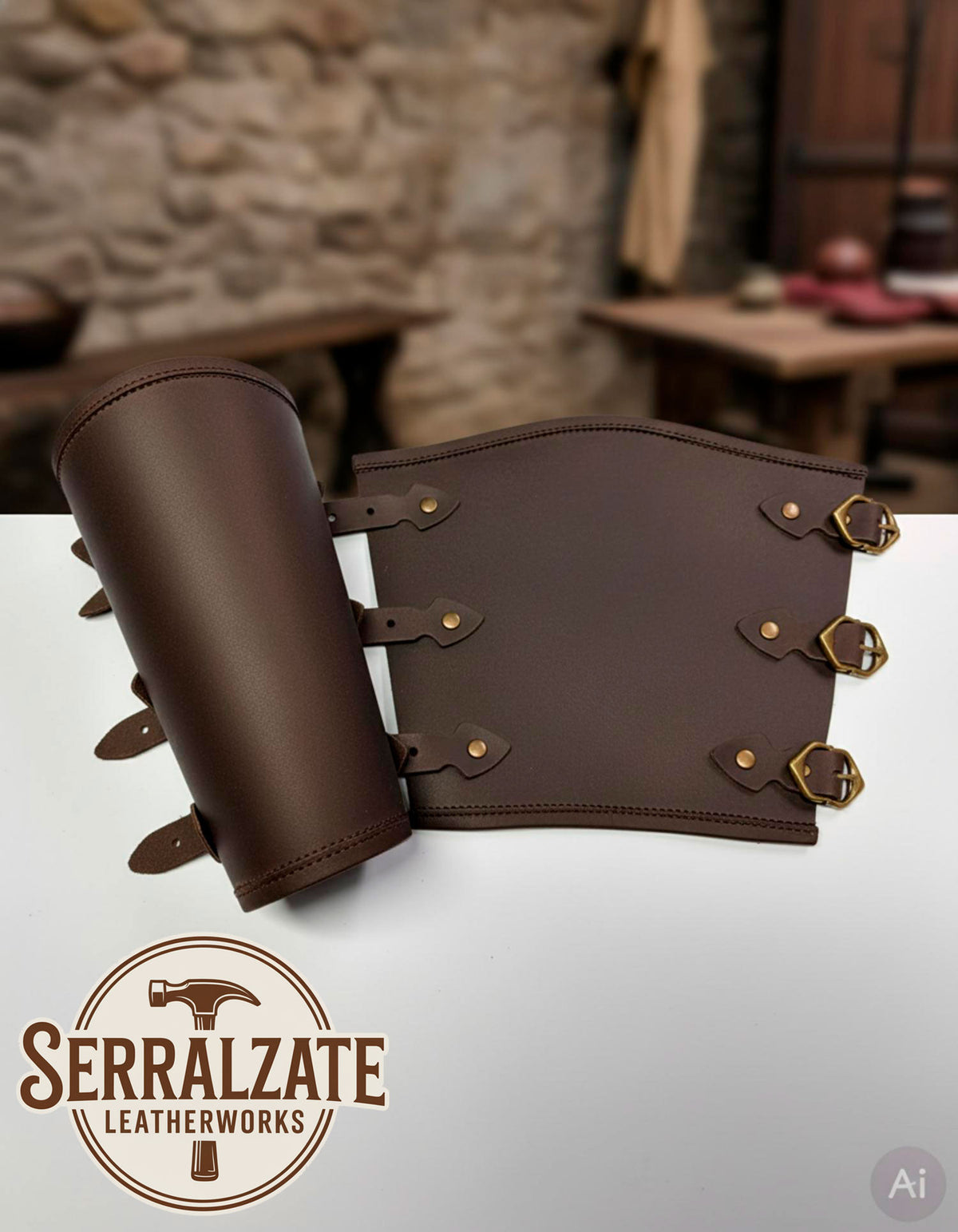 Brazaletes medievales para guerreros, marrones