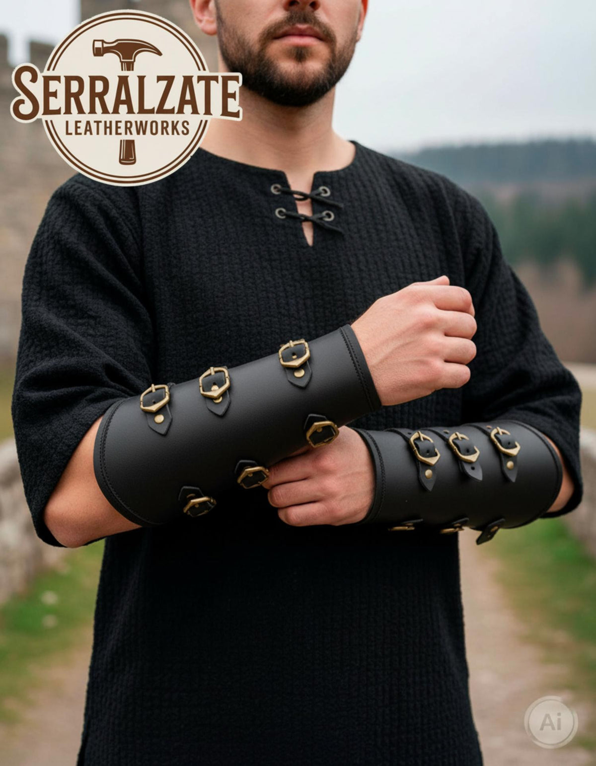 Brazaletes medievales para guerreros, negros