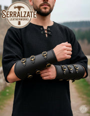 Brazaletes medievales para guerreros, negros