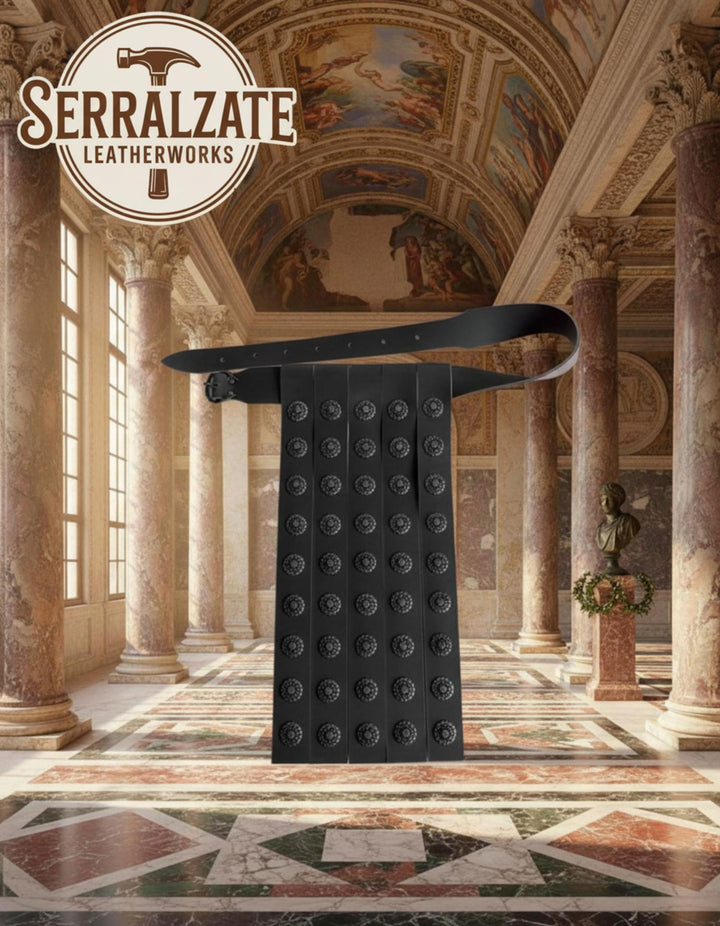 Cinturón romano militar piel negra, 5 pteryges